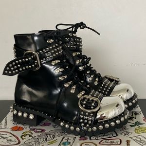 Free People Jeffrey Campbell Leather Studded Stomper Motorcycle Boots
